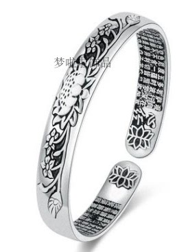 黑色禅语镀银心经手环时尚现货