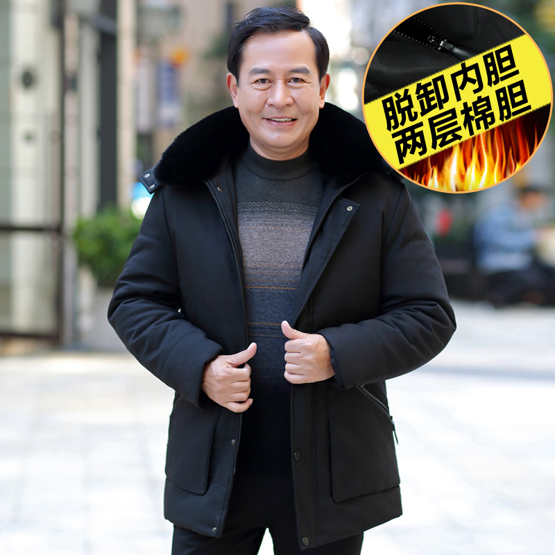 中老年男士加厚棉服脱卸内胆中长款棉衣爸爸冬装外套男装尾货
