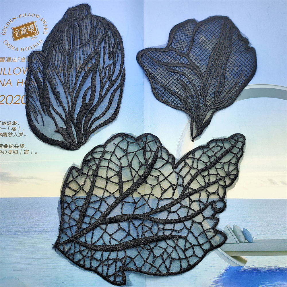 黑色蕾丝布贴花朵婚纱礼服装饰补丁贴欧根纱刺绣网纱裙破洞修补贴