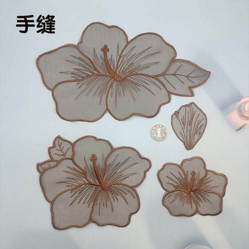补丁贴刺绣咖啡色蕾丝布贴