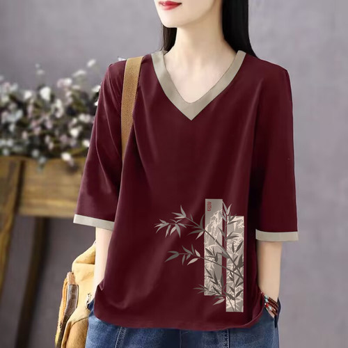 100%纯棉宽松气质t恤女上衣