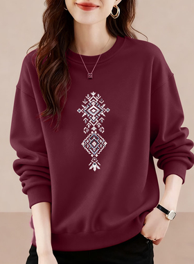 一线大牌出口纯棉长袖气质卫衣女秋冬季加绒加厚宽松显瘦打底上衣