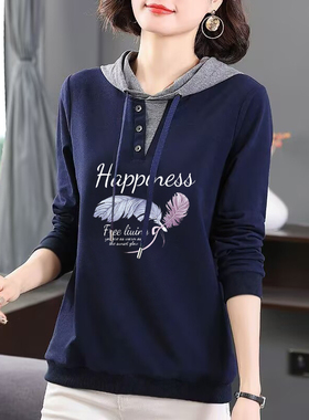 外贸出口清仓100%纯棉秋季连帽长袖T恤女气质休闲宽松时尚上衣潮
