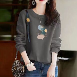 品牌专柜撤货长袖女装清仓捡漏宽松纯棉卫衣显瘦印花春装打底上衣