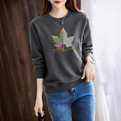 打底衫 外贸品牌出口纯棉长袖 卫衣女秋冬宽松时尚 加绒显瘦休闲上衣