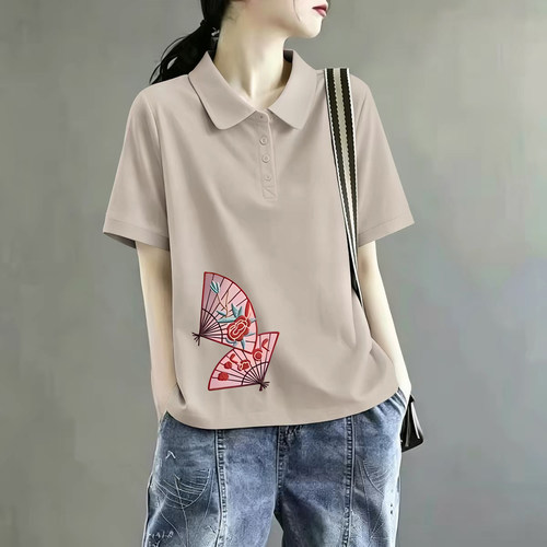 100%纯棉翻领poloT恤衫女短袖