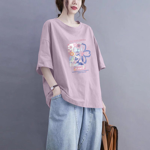 清仓捡漏外贸100%纯棉短袖T恤女气质宽松时尚休闲洋气半袖上衣夏