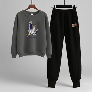 两件套 秋冬宽松打底时尚 外贸出口气质纯棉长袖 卫衣女休闲运动套装