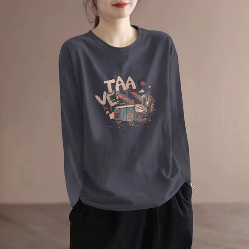 100%纯棉长袖气质t恤女上衣