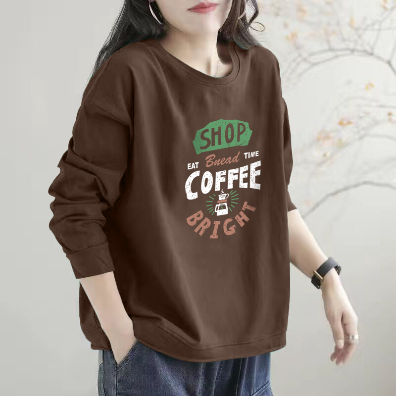 纯棉印花长袖卫衣女打底上衣