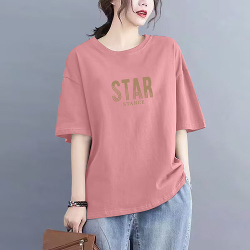 100%纯棉短袖休闲t恤女上衣潮