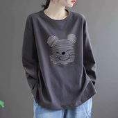 专柜出口100%纯棉休闲长袖 女气质洋气上衣 打底衫 t恤减龄大码 时尚