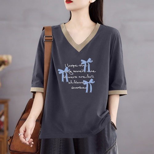 100%纯棉短袖气质T恤女上衣夏