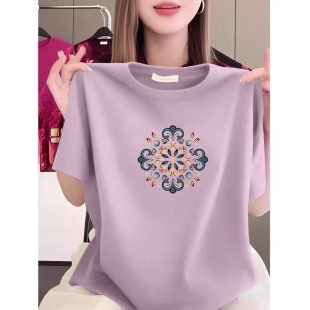 宽松休闲衫 外贸出口清仓夏季 女夏季 T恤衫 上衣女 100%纯棉气质短袖