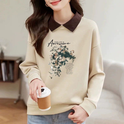 纯棉休闲卫衣女秋冬洋气上衣春