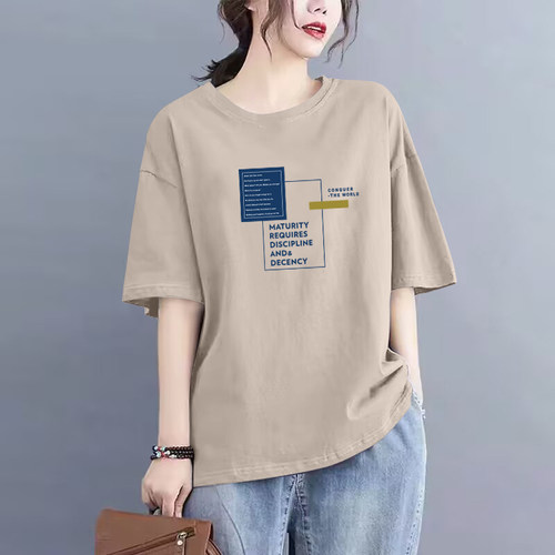 100%纯棉短袖休闲t恤女上衣夏