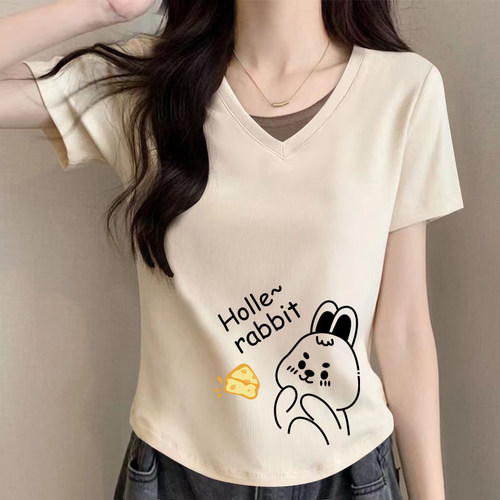 100%纯棉正肩气质短袖上衣女夏
