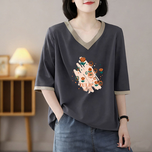 上衣 半袖 外贸出口清仓捡漏100%纯棉短袖 气质t恤女夏宽松体恤时尚