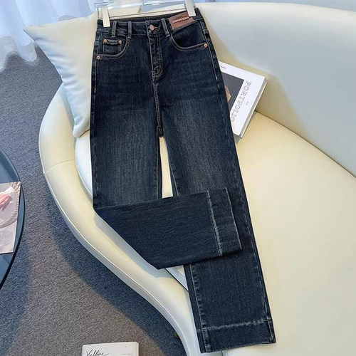 品牌复古直筒烟管裤女加绒九分裤