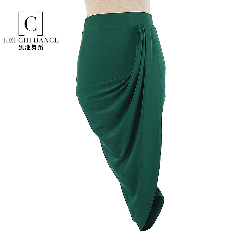 拉丁舞半身裙女新国标舞短款不规则褶皱包臀斜摆交谊舞恰恰练习裙