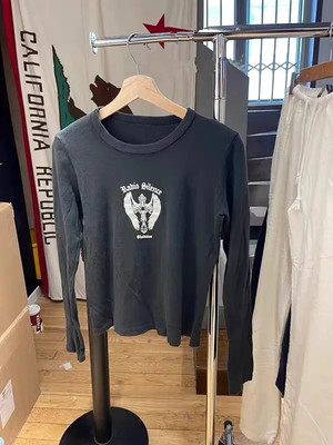 美式复古翅膀图案印花长袖T恤