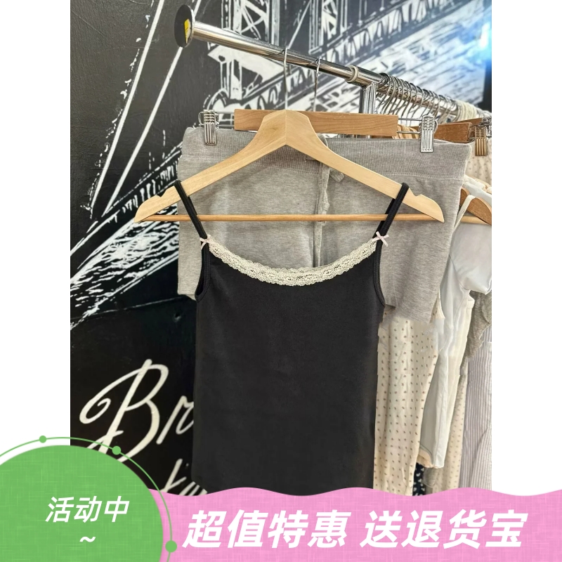 美式复古蝴蝶结蕾丝边吊带背心