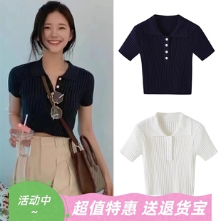 t恤女bm风高腰短款 Brandy polo领针织短袖 Girl 上衣 赵露思同款