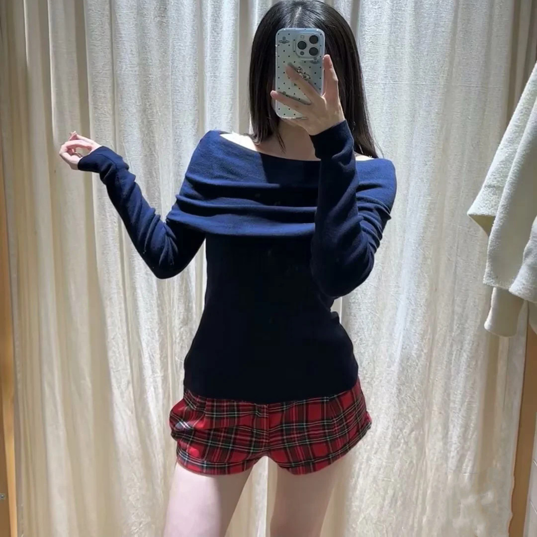Brandy Girl美式复古格纹设计感休闲裤bm风高腰显瘦百搭A字短裤女