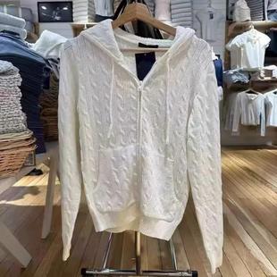 bm简约长款 复古麻花袋鼠兜拉链连帽针织衫 上衣女 Girl美式 Brandy