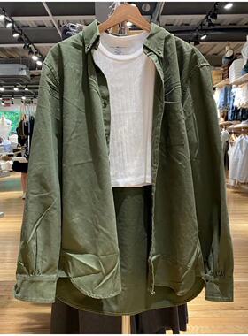Brandy Girl美式复古男友风绿色衬衫女bm宽松版纯棉长袖外套潮