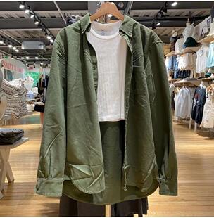 纯棉长袖 Brandy 女bm宽松版 复古男友风绿色衬衫 外套潮 Girl美式