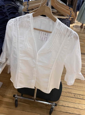 Brandy Girl美式复古辣妹V领中袖衬衫bm风修身显瘦百搭打底上衣女