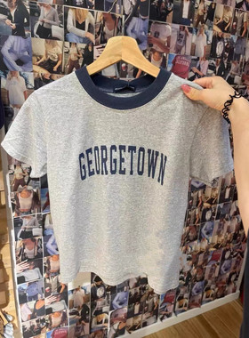 Brandy Girl 新款GeorgeTown字母印花拼接上衣女bm纯棉短袖t恤