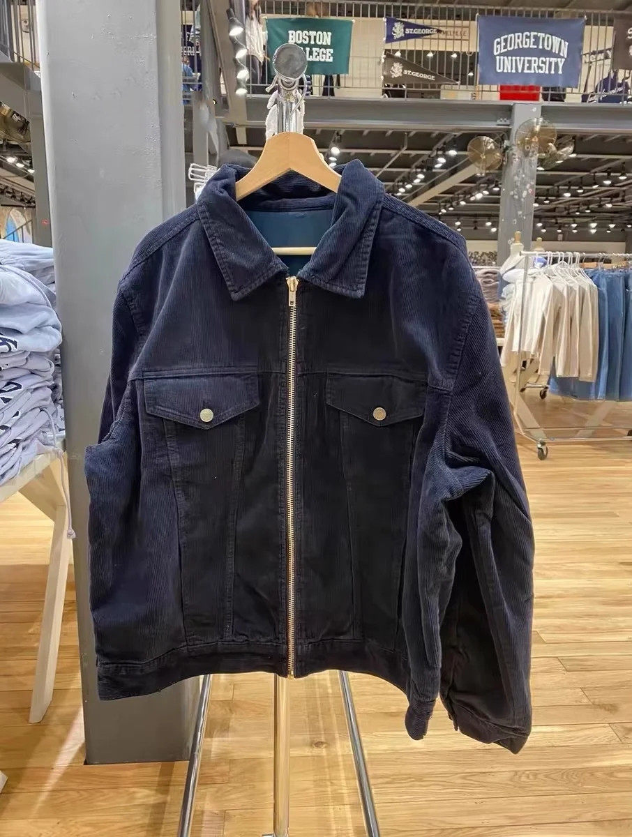 Brandy Girl美式复古藏青色灯芯绒翻领拉链外套bm开衫上衣春秋潮,女装/女士精品,短外套,淘宝优惠券,粉丝福利购,淘宝优惠卷