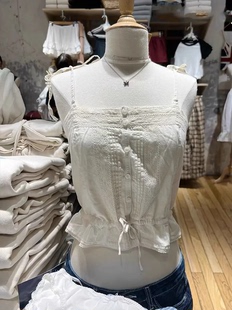 bm高腰显瘦辣妹上衣 复古蕾丝排扣系带收腰吊带衫 Brandy Girl美式