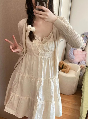 Brandy Girl美式复古虞书欣同款刺绣三粒扣连衣裙bm蛋糕吊带裙女