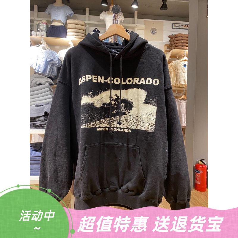 印花连帽卫衣外套bm风宽松