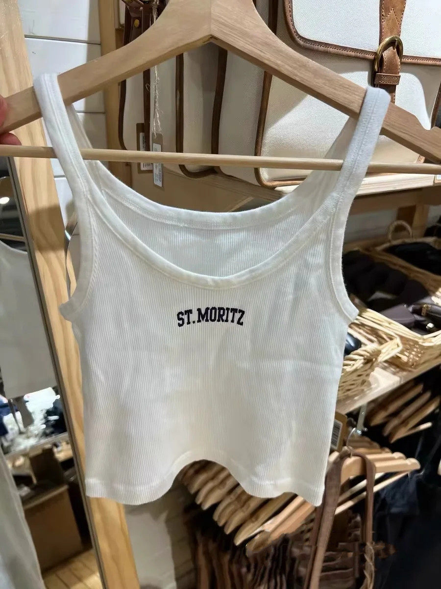 Brandy Girl美式复古字母刺绣罗纹吊带背心bm辣妹性感高腰上衣女