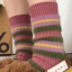 粗线条纹袜子女中筒纯棉秋冬撞色网红款 加绒加厚保暖堆堆袜水貂绒