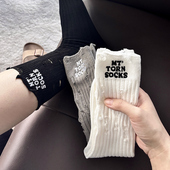 春秋季 潮袜子女堆堆袜纯棉ins潮流百搭字母刺绣破洞长筒袜乞丐袜