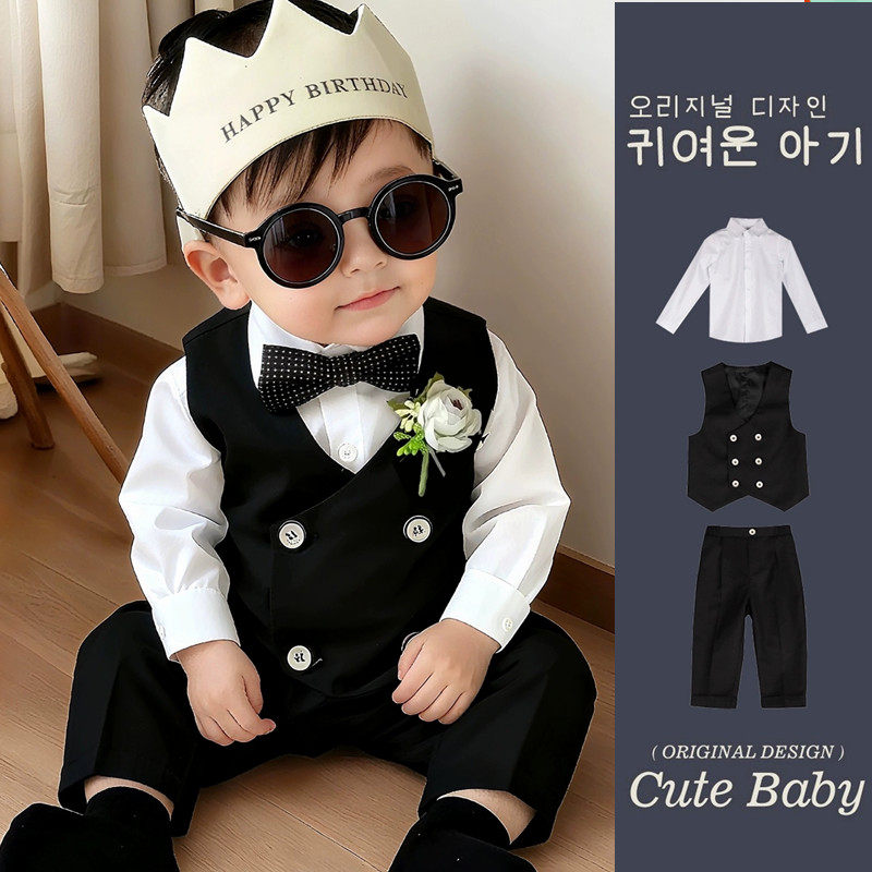 男宝宝小西装套装英伦风帅气婚礼花童男童抓周宴生日礼服绅士衣服