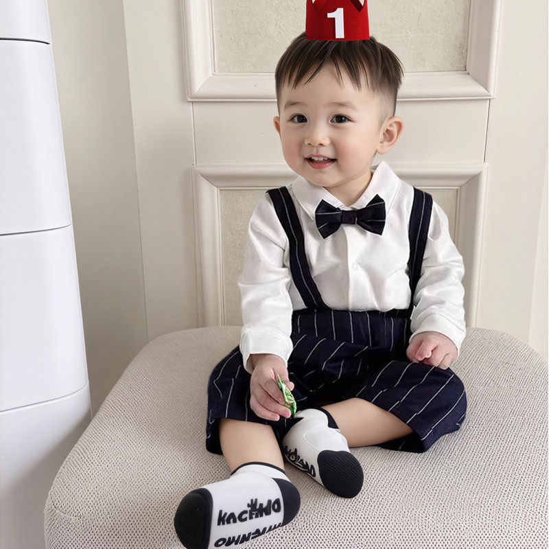 男宝宝周岁生日礼服背带裤英伦风