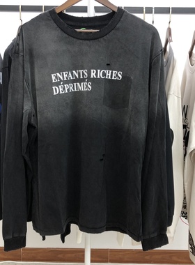 ERD忧郁的富二代25SS阴影口袋限定洗水做旧破坏休闲长袖T恤男女