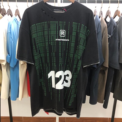 美式潮牌RRR123新款第二次机会CVA洗水做旧破洞复古工装短袖T恤男