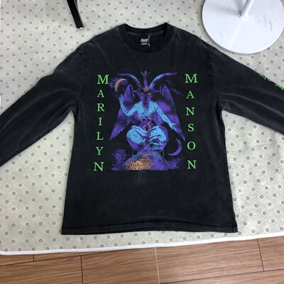 Saint  x Marilyn Manson曼森公羊 vintage洗水做旧长袖T恤男女潮