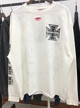 SSSAINT LOUIS美式复古十字勋章圆领套头短袖T恤潮牌男女同款