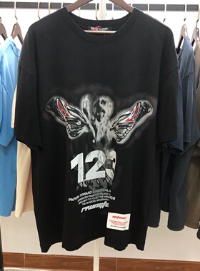 RRR123 SS26在这样的时代 岩浆印花图案洗水做旧短袖T恤 灰色印花
