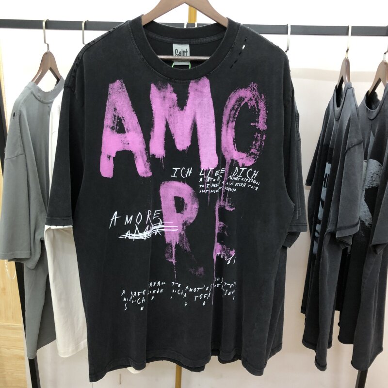Saint x  Amore is Love 限定洗水做旧破坏做旧短袖T恤男女潮