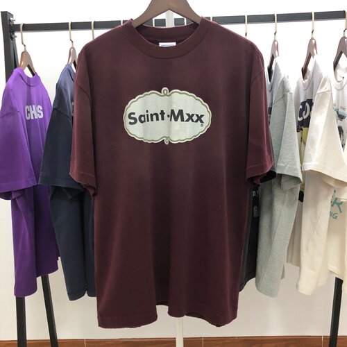 SAINT Mx6 SS26 美式水洗胸前椭圆形徽章印花水洗做旧短袖T恤潮牌