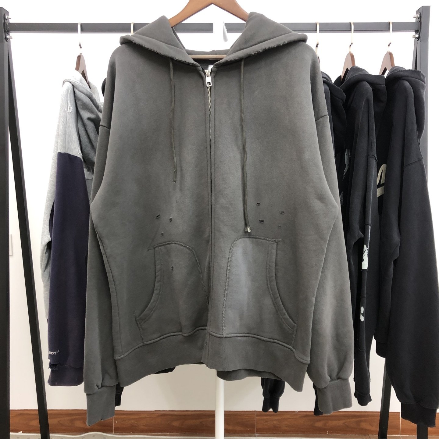 saint michael ZIP PARKA/DAMAGE/洗水破坏拉链连帽卫衣外套男女